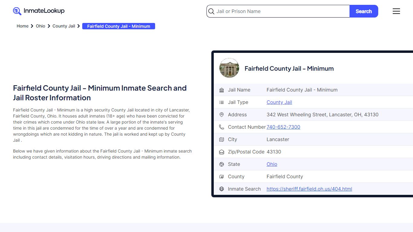 Fairfield County Jail - Minimum Inmate Search, Jail Roster, Bookings ...